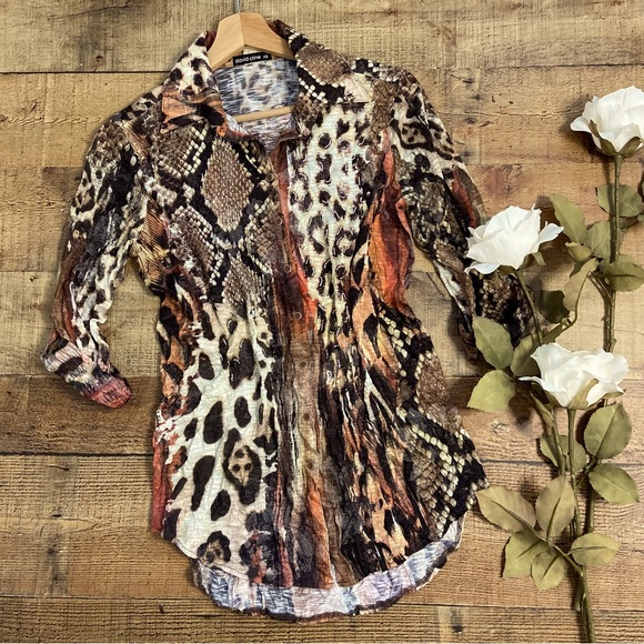 Animal Print Long Sleeve Blouse with Delicate Crystal Embellishments - G… - Picture 2 of 11